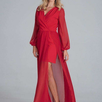 Chic Envelope Neckline Chiffon Evening Gown with Flowing Sleeves - Très Elite