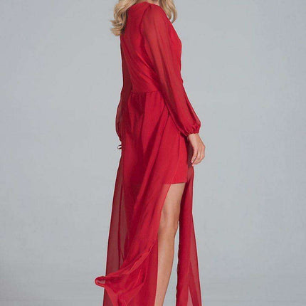 Chic Envelope Neckline Chiffon Evening Gown with Flowing Sleeves - Très Elite