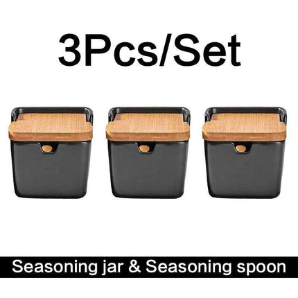 Chic European Ceramic Spice Storage Set with Salt Box & Condiment Organizer- Très Elite- Très Elite