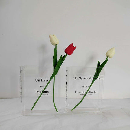Chic European-Inspired Transparent Acrylic Book Vase - Modern Decor Accent