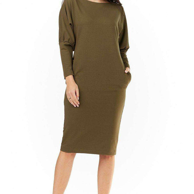 Chic Everyday Long Sleeve Cotton Dress with Convenient Pockets