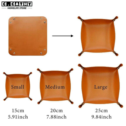 Chic Faux Leather Folding Valet Tray - Elegant Organizer for Home and Office - Très Elite