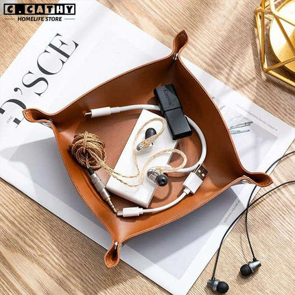 Chic Faux Leather Folding Valet Tray - Elegant Organizer for Home and Office - Très Elite