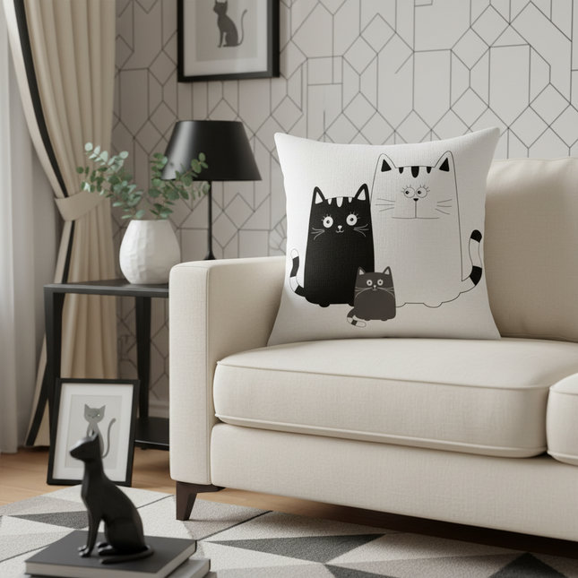 Chic Feline-Themed Nursery Pillow Cover - Luxurious 45x45cm Home Accent - Très Elite