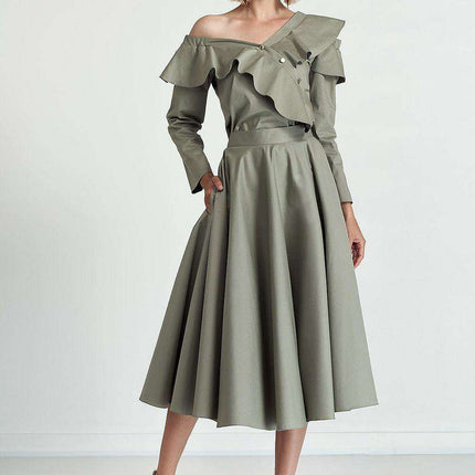 Chic Flared Midi Skirt - Stylish Cotton Blend Essential