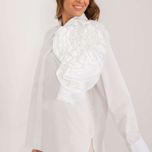 Chic Floral Adorned Long Sleeve Cotton Top