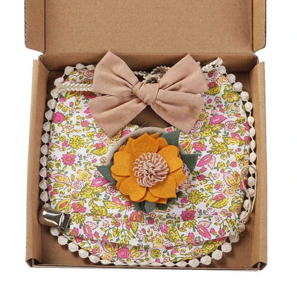 Chic Floral Baby Care Set: Bib, Headband, and Silicone Pacifier Clip in Festive Gift Box..