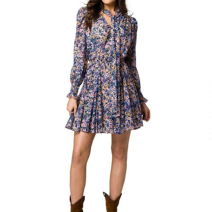 Chic Floral Chiffon Mini Dress with Frill Sleeves and Tie Waist - Très Elite