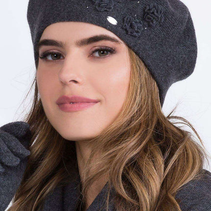 Chic Floral Embroidered Wool Beret – Elegant Wool Blend Hat - Très Elite