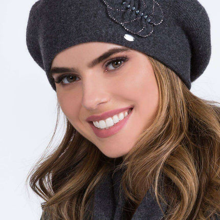 Chic Floral Embroidered Wool Beret – Sophisticated Women’s Accessory