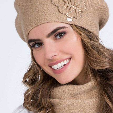 Chic Floral Embroidered Wool Beret – Sophisticated Women’s Accessory