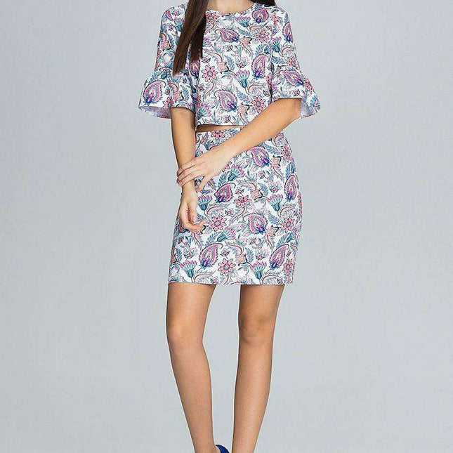 Chic Floral Ensemble: Stylish Blouse and Skirt Combo