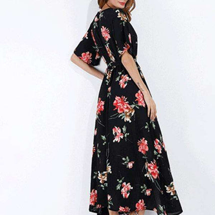 Chic Floral Escape V-Neck Vacation Dress - Ideal for Effortless Style - Très Elite