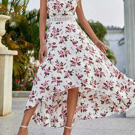 Chic Floral Lace A-Line Dress with Defined Waist - Women's Summer Sophistication - Très Elite