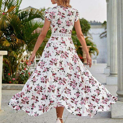 Chic Floral Lace A-Line Dress with Defined Waist - Women's Summer Sophistication - Très Elite