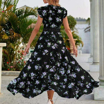 Chic Floral Lace A-Line Dress with Defined Waist - Women's Summer Sophistication - Très Elite