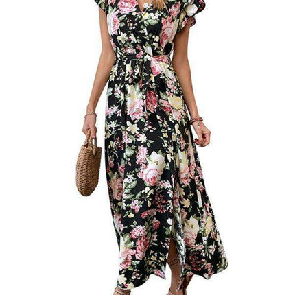 Chic Floral Midi Dress with European Flair for Summer - Women's Stylish Attire - Très Elite