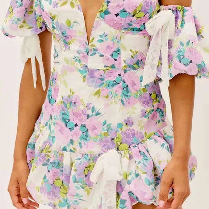 Chic Floral One-Shoulder Mini Dress with Vintage Appeal - Très Elite