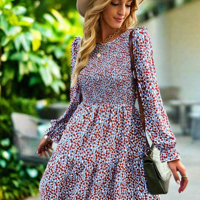 Chic Floral Pattern Long Sleeve Dress for Women