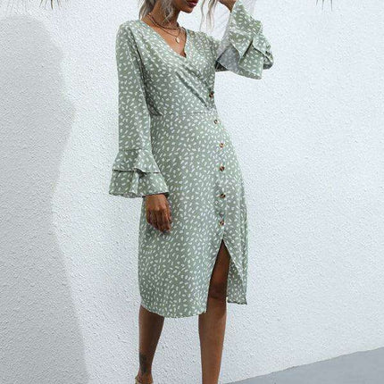 Chic Floral Print French Dress with Elegant Split Sleeves - Très Elite