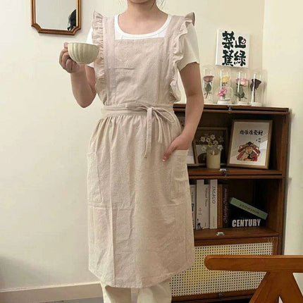 Chic Floral Ruffle Kitchen Apron for Women - Luxurious Japanese Washed Cotton Linen - Très Elite