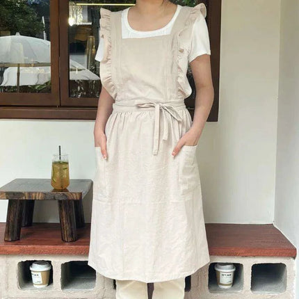 Chic Floral Ruffle Kitchen Apron for Women - Luxurious Japanese Washed Cotton Linen - Très Elite