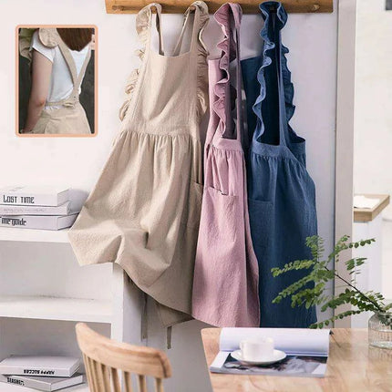 Chic Floral Ruffle Kitchen Apron for Women - Luxurious Japanese Washed Cotton Linen - Très Elite