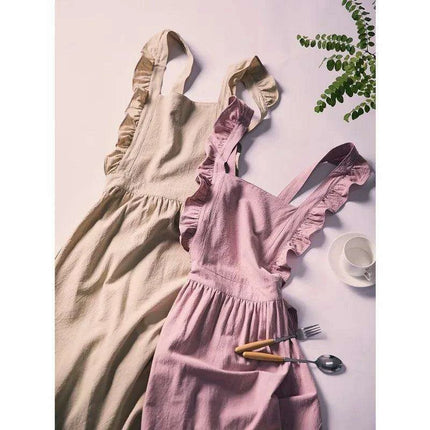 Chic Floral Ruffle Kitchen Apron for Women - Luxurious Japanese Washed Cotton Linen - Très Elite