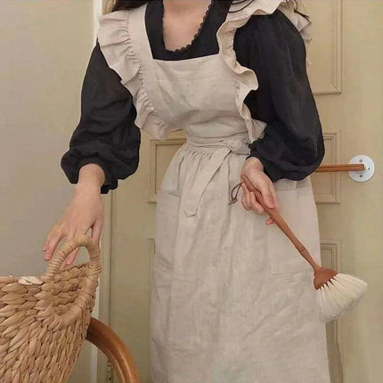 Chic Floral Ruffle Kitchen Apron for Women - Luxurious Japanese Washed Cotton Linen - Très Elite