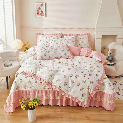 Chic Floral Ruffle Queen Bedding Set - Très Elite