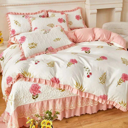 Chic Floral Ruffle Queen Bedding Set - Très Elite