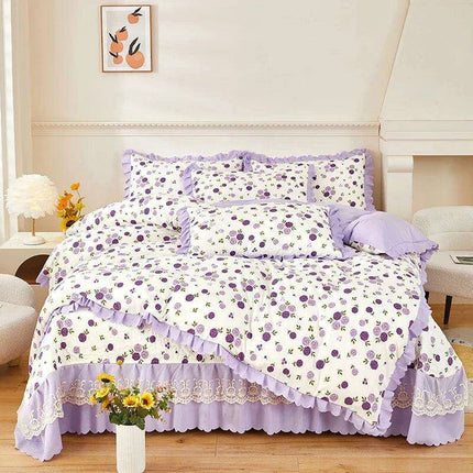 Chic Floral Ruffle Queen Bedding Set- Très Elite- Très Elite