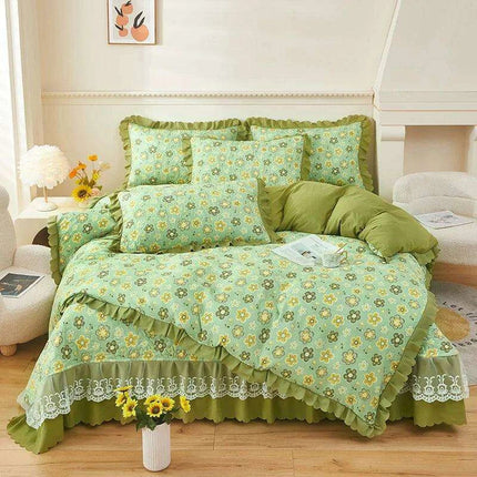 Chic Floral Ruffle Queen Bedding Set - Très Elite