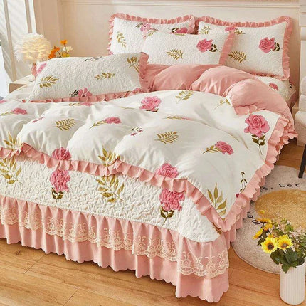 Chic Floral Ruffle Queen Bedding Set - Très Elite