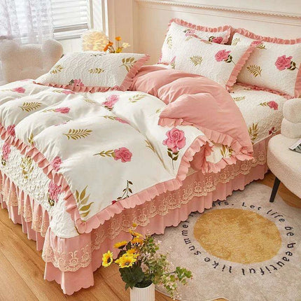 Chic Floral Ruffle Queen Bedding Set - Très Elite