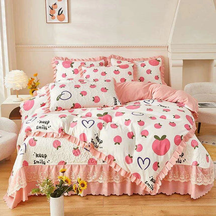 Chic Floral Ruffle Queen Bedding Set..