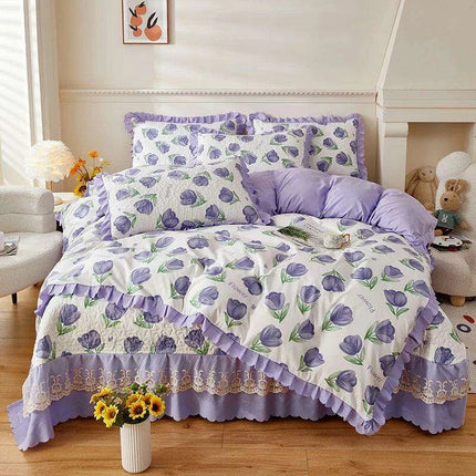 Chic Floral Ruffle Queen Bedding Set - Très Elite