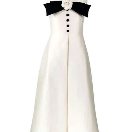 Chic Floral Satin V-neck A-line Dress with Bowknot for Women - Très Elite