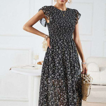 Chic Floral Serenity: A Timeless Women's Dress of Elegance