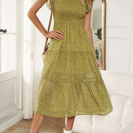 Chic Floral Serenity: A Timeless Women's Dress of Elegance