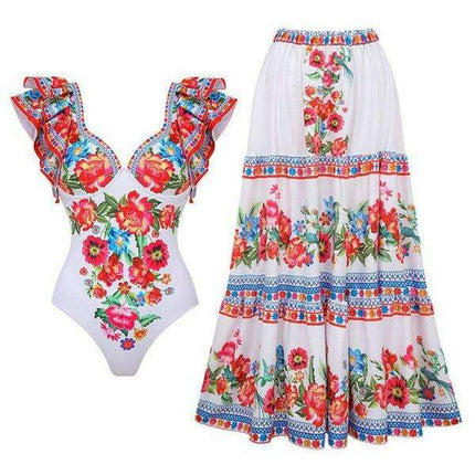 Chic Floral Swim Skirt - Stylish Summer Beachwear Ensemble - Très Elite