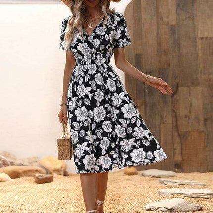 Chic Floral V-Neck Dress for Effortless Summer Style - Très Elite