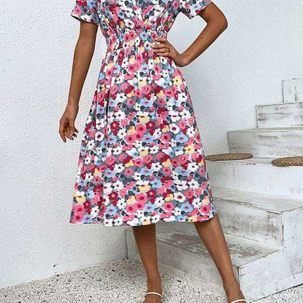 Chic Floral V-Neck Dress for Effortless Summer Style - Très Elite