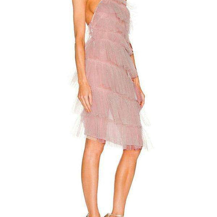 Chic French Backless Halter Dress with Mesh Detail - Très Elite
