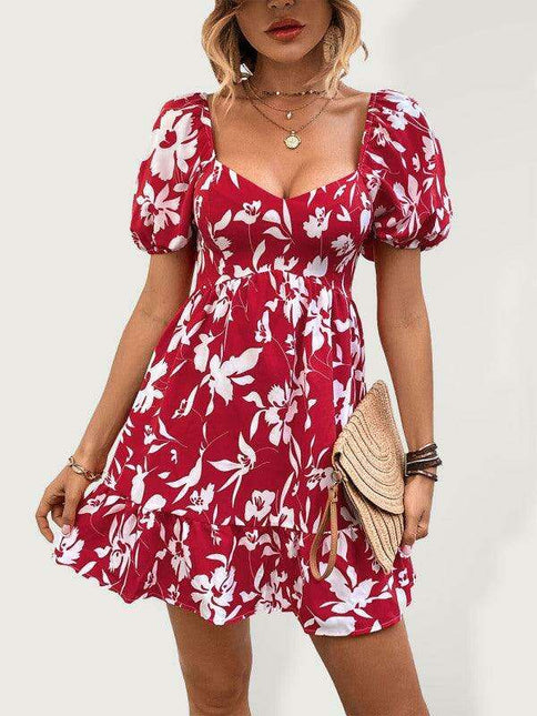 Chic French Vintage Print Sweetheart Neckline Women's Woven Dress