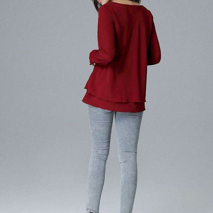 Chic Frill-Embellished Long Sleeve Blouse with Half-Round Neck - Très Elite