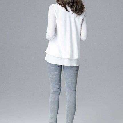 Chic Frill-Embellished Long Sleeve Blouse with Half-Round Neck - Très Elite