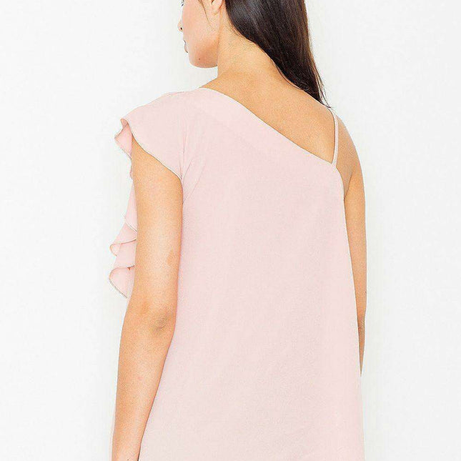 Chic Frill-Embellished Peek-a-Boo Blouse for Effortless Sophistication