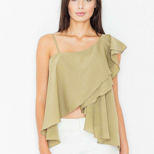 Chic Frill-Trim Crop Blouse by Figl