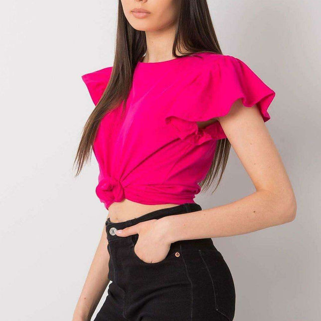 Chic Frilled Cotton Short-Sleeve Blouse